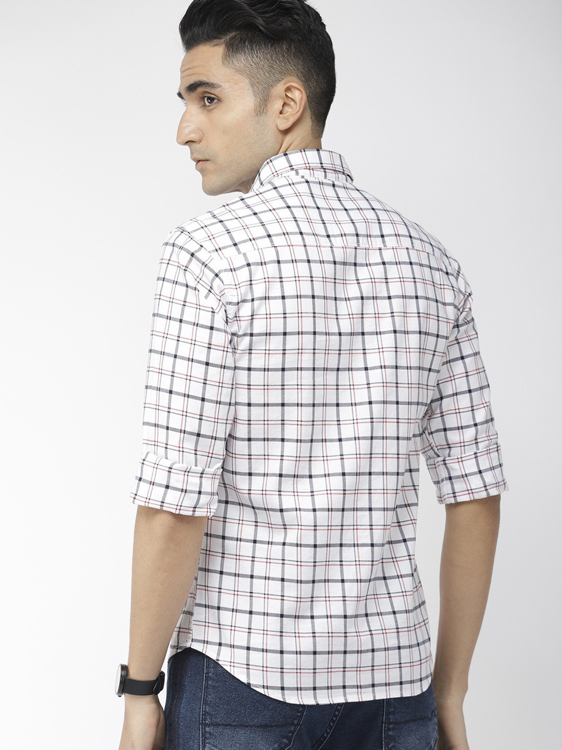 Image of The Indian Garage Co. Men Checkered Casual White Shirt
