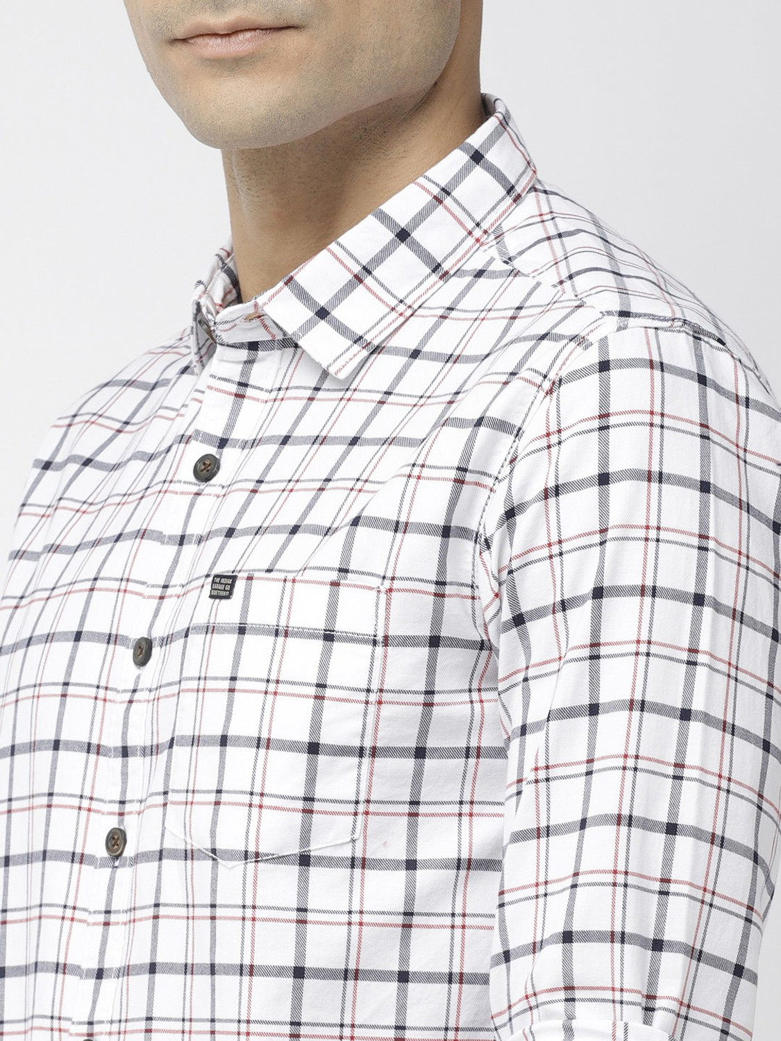 Image of The Indian Garage Co. Men Checkered Casual White Shirt