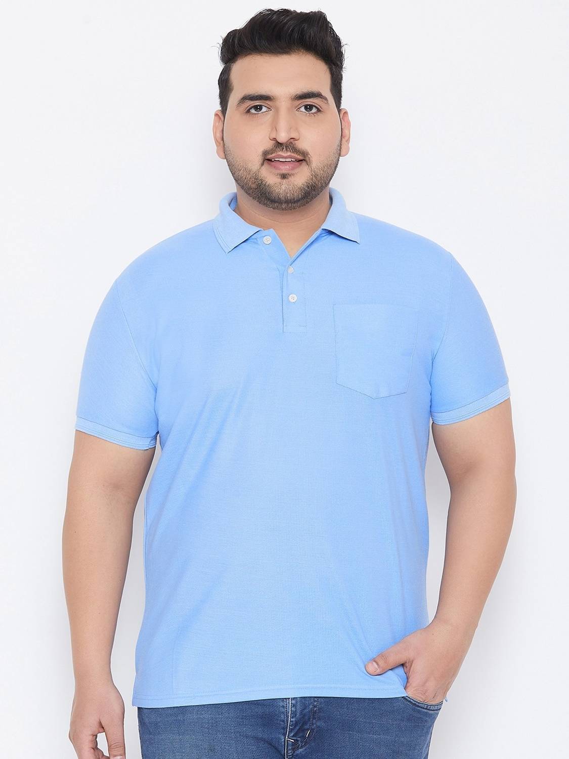 bigbanana Solid Men Polo Neck Blue T-Shirt