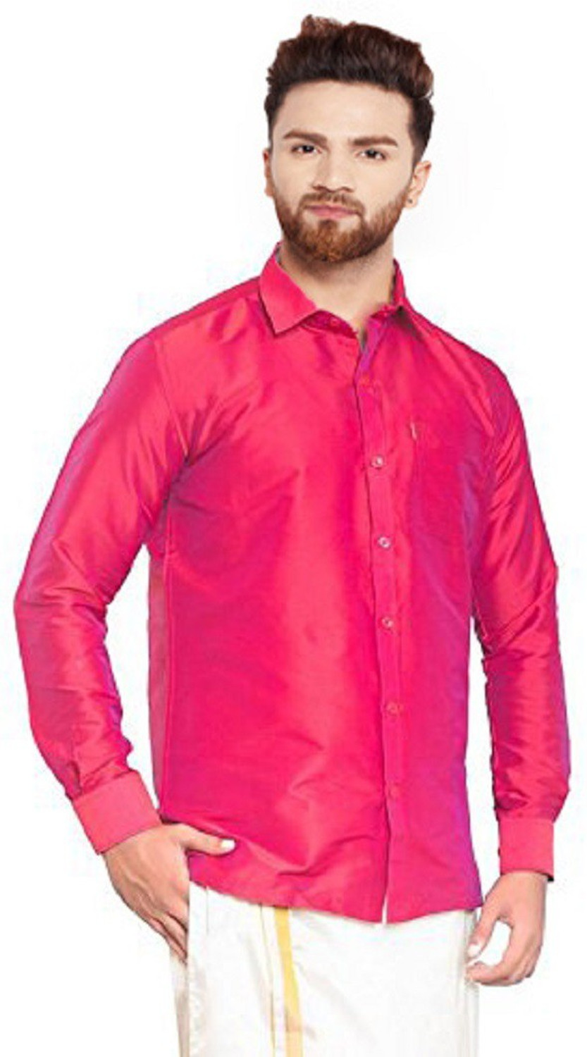 Image of SJSilk Men Solid Formal Pink Shirt