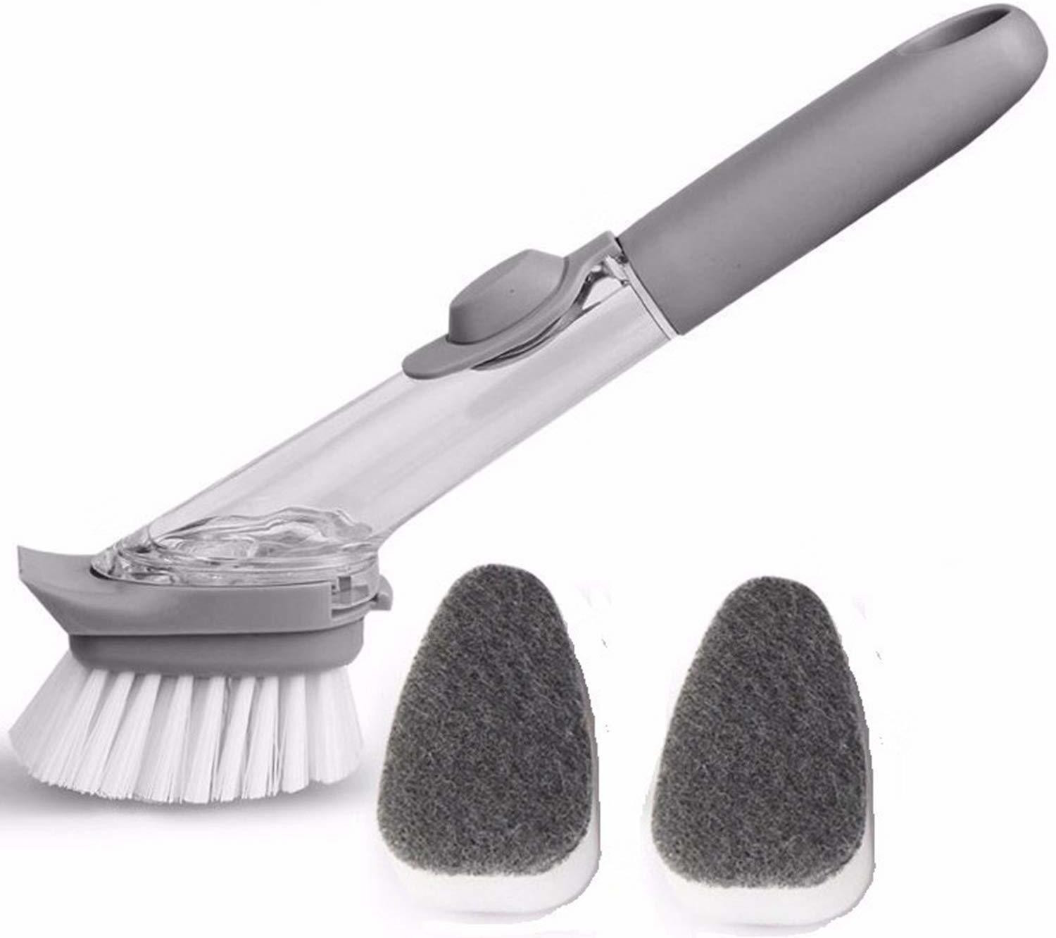 Image of Rexmon Kitchen Cleaning Brush Scrubber Dish Bowl Washing Sponge with Refill Liquid Soap Dispenser Kitchen Pot Cleaner Plastic Wet and Dry Brush