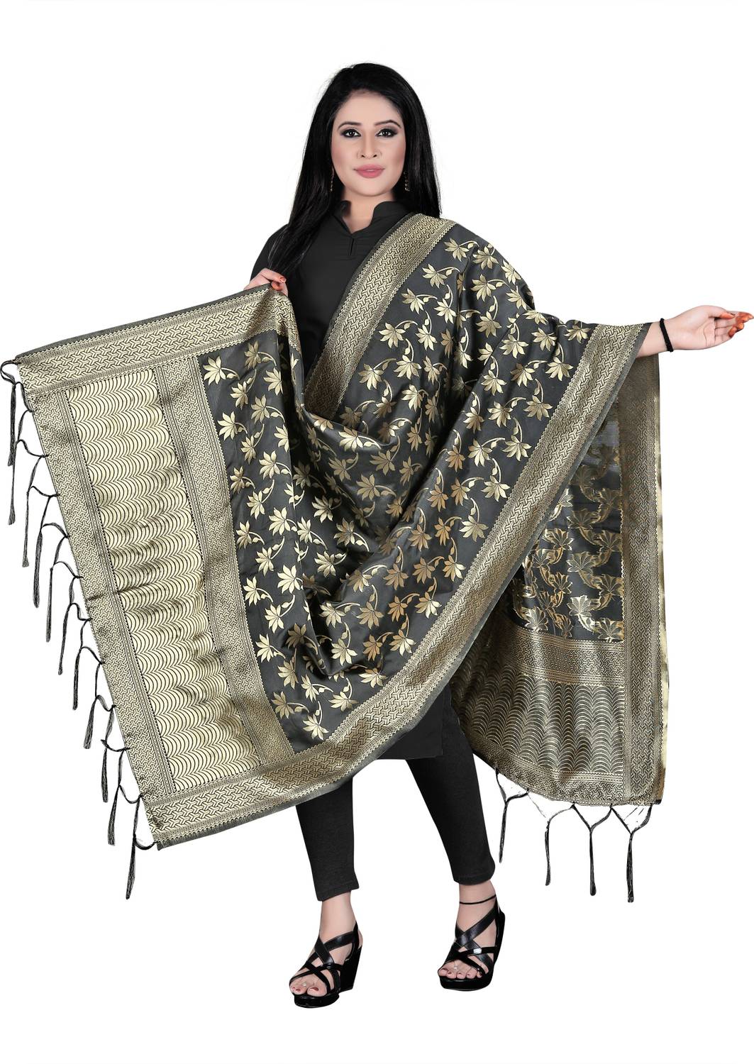 Cartyshop Silk Blend, Jacquard Self Design, Woven Women Dupatta