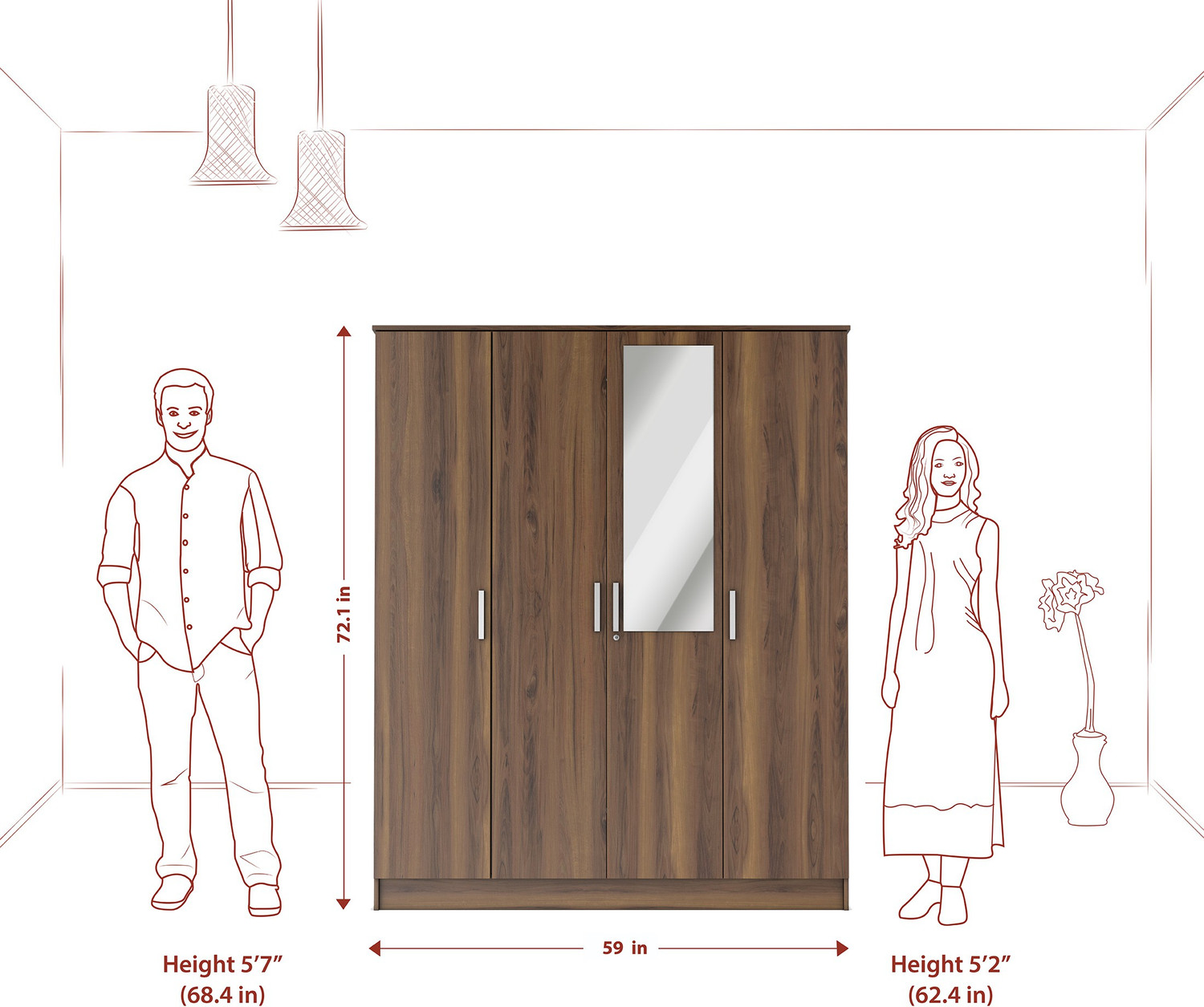 Image of Flipkart Perfect Homes Julian Engineered Wood 4 Door Wardrobe