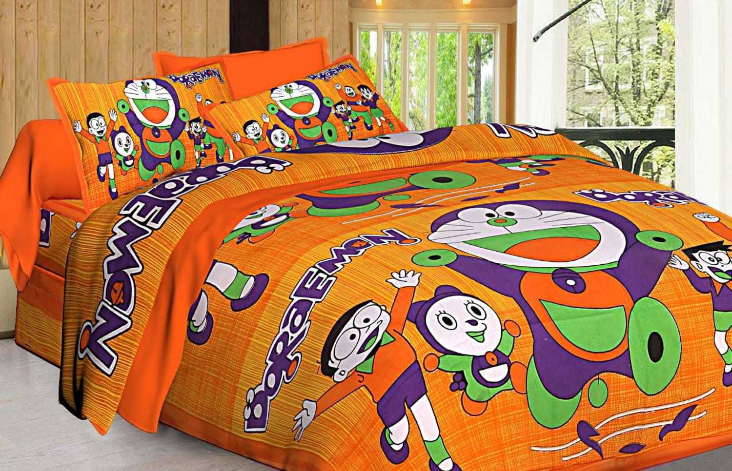 avtar Cotton Queen Flat 165 TC Cartoon 1 Bedsheet with 2 Pillow Covers
