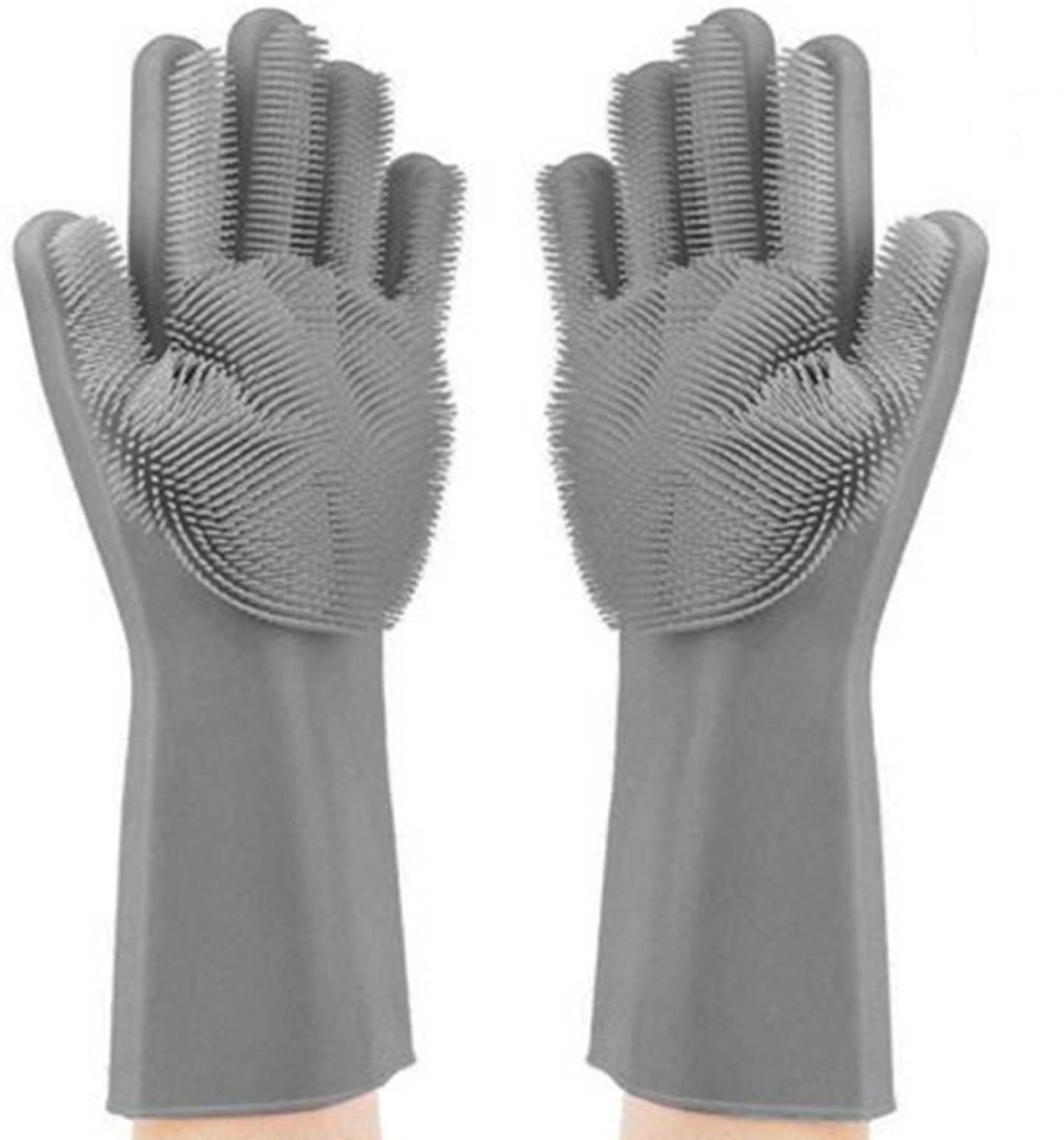 Aksvita Silicone Heat Resistant Rubber Dish Washing Gloves with Wash Scrubber Wet and Dry Glove Set