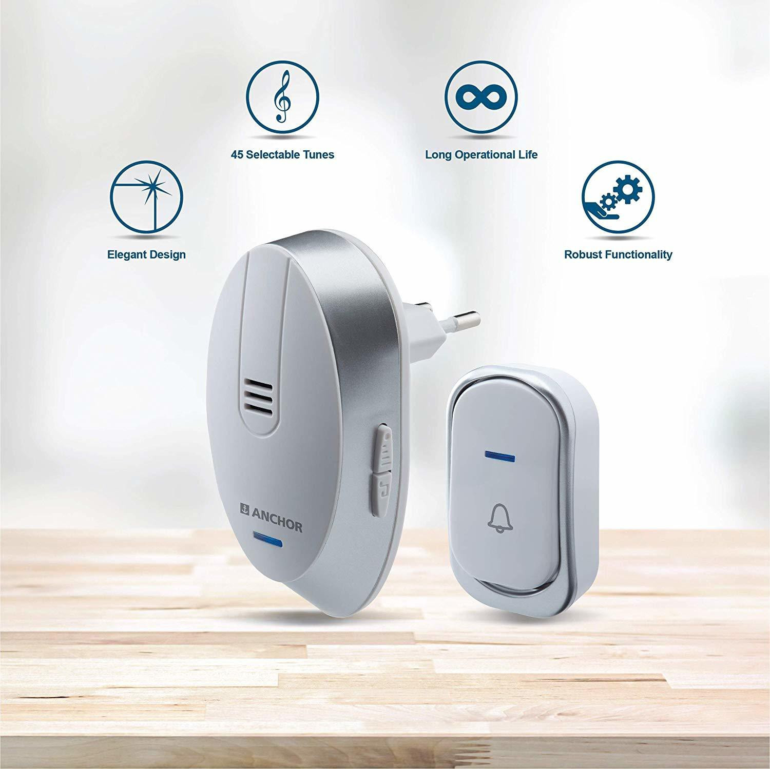 Image of Anchor By Panasonic Wireless Door Bell - Plug in type (Steel Grey) Wireless Door Chime