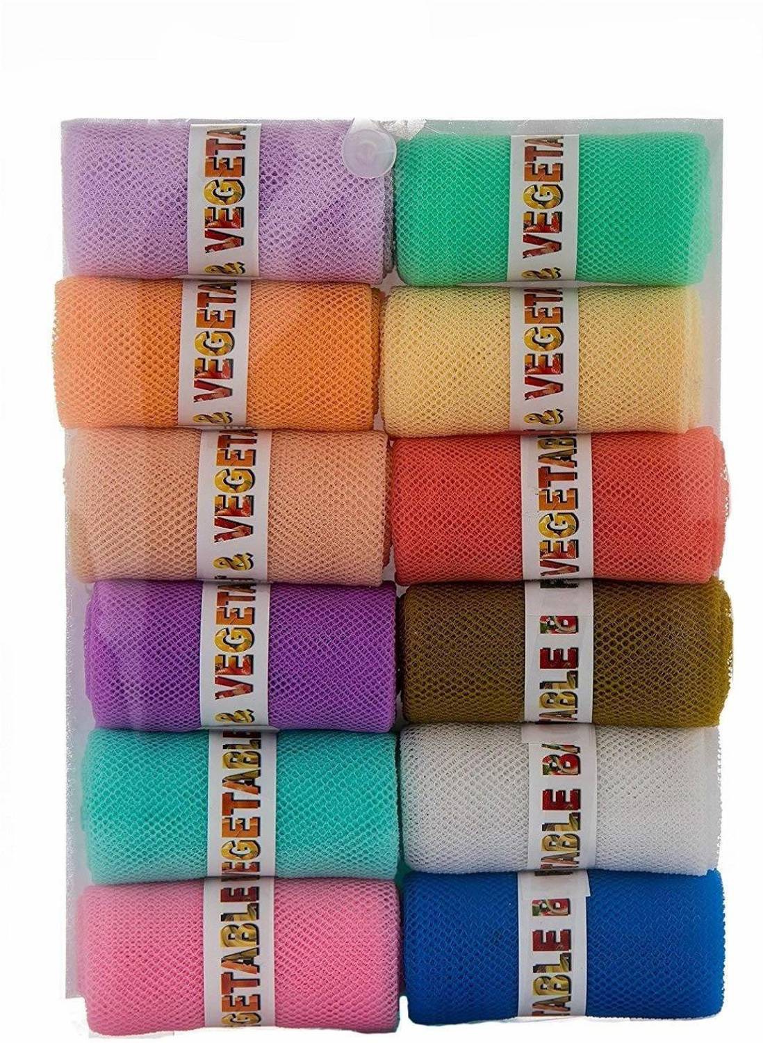 batwada export Vegetable and Fruit Reusable Net Bag, Pack of 12, Multicolour (25.5 x 35.5 cm) Pack of 12 Grocery Bags