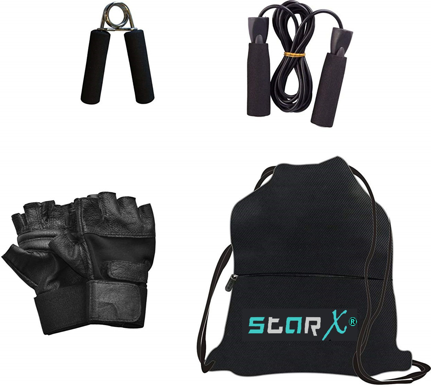 Image of STARX 40 kg Rubber weight Plates with 5ft Straight Rod and Accessories Home Gym Combo