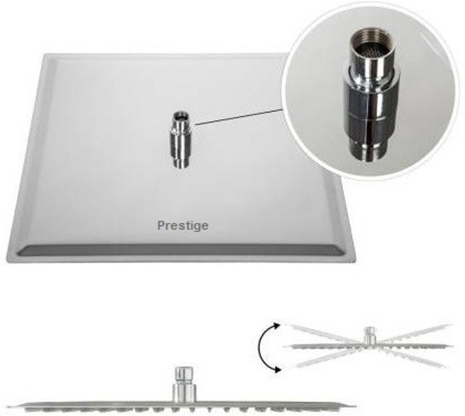 Image of Prestige 8x8 Ultra Slim Rain Shower Head with 18inch Arm Plus Fish Hand Rain Shower with 1mtr SS Tube and Wall Hook��(Chrome) Wall Mounted