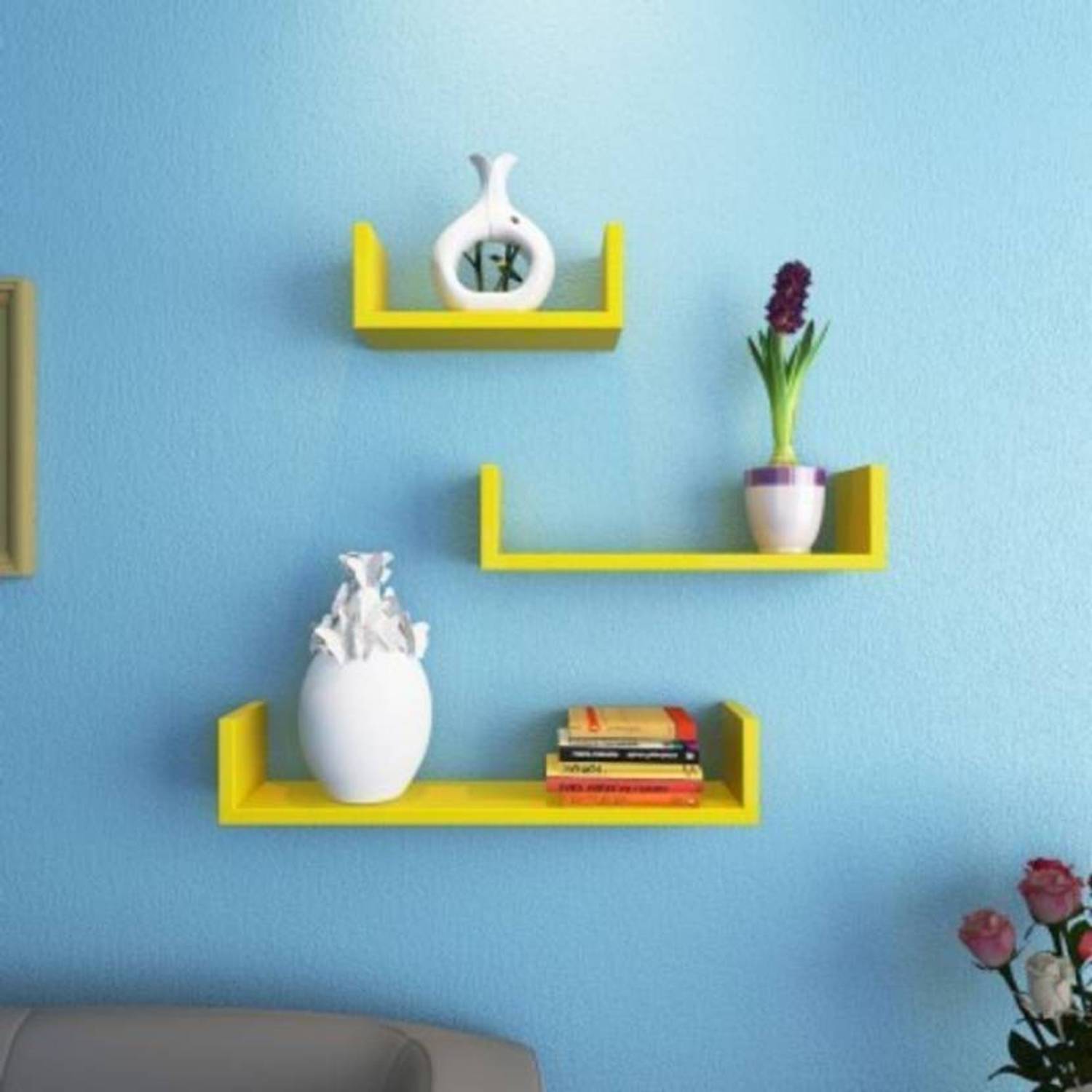 Eco Handicrafts Wooden U Shape Wall Shelf and Wall Shelves for Be