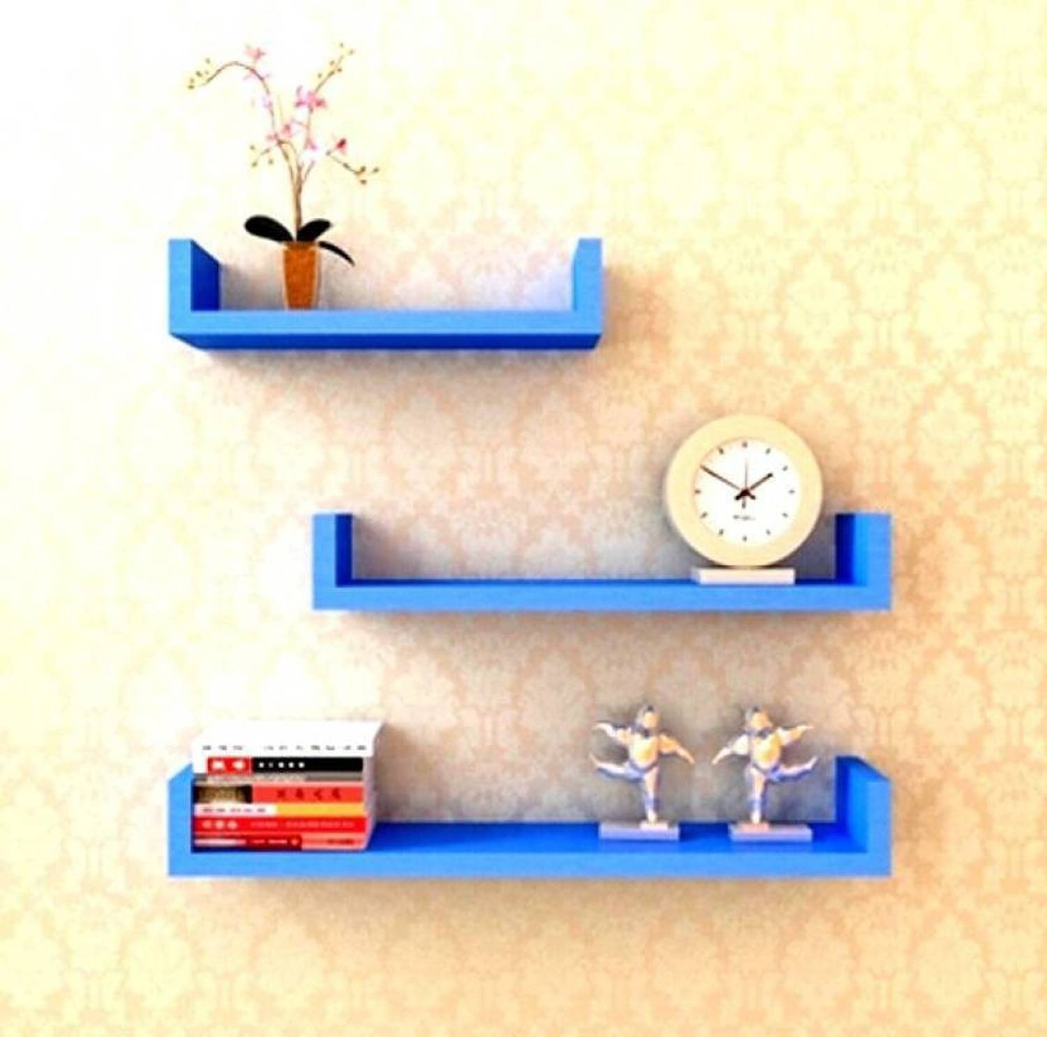 Eco Handicrafts Wooden U Shape Wall Shelf and Wall Shelves for Be