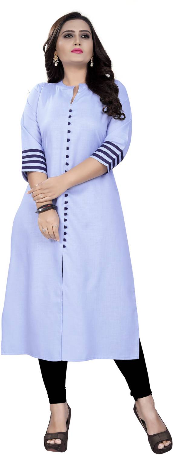 amar tex Women Solid Cotton Blend Straight Kurta (Light Blue)