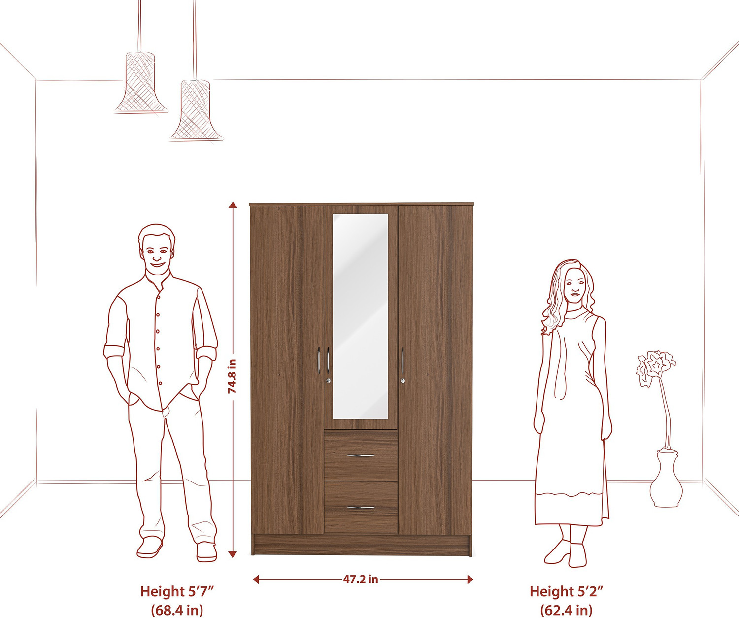 Image of Flipkart Perfect Homes Andes Engineered Wood 3 Door Wardrobe