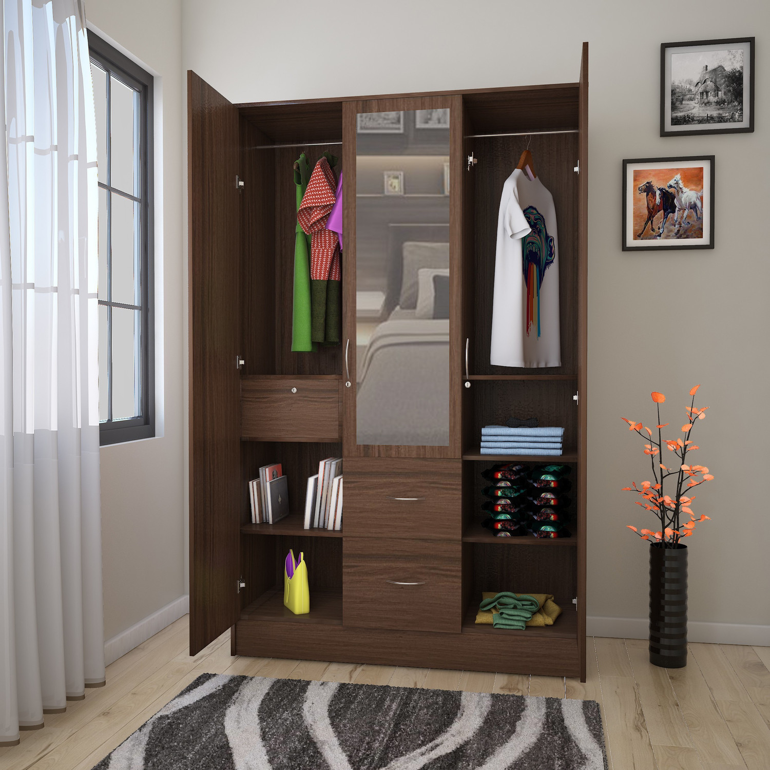 Image of Flipkart Perfect Homes Andes Engineered Wood 3 Door Wardrobe