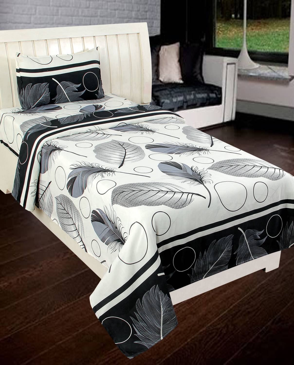 AAKARSH INTERNATIONAL Polycotton Single Flat 144 TC 3D Printed 2 Bedsheets with 4 Pillow Covers