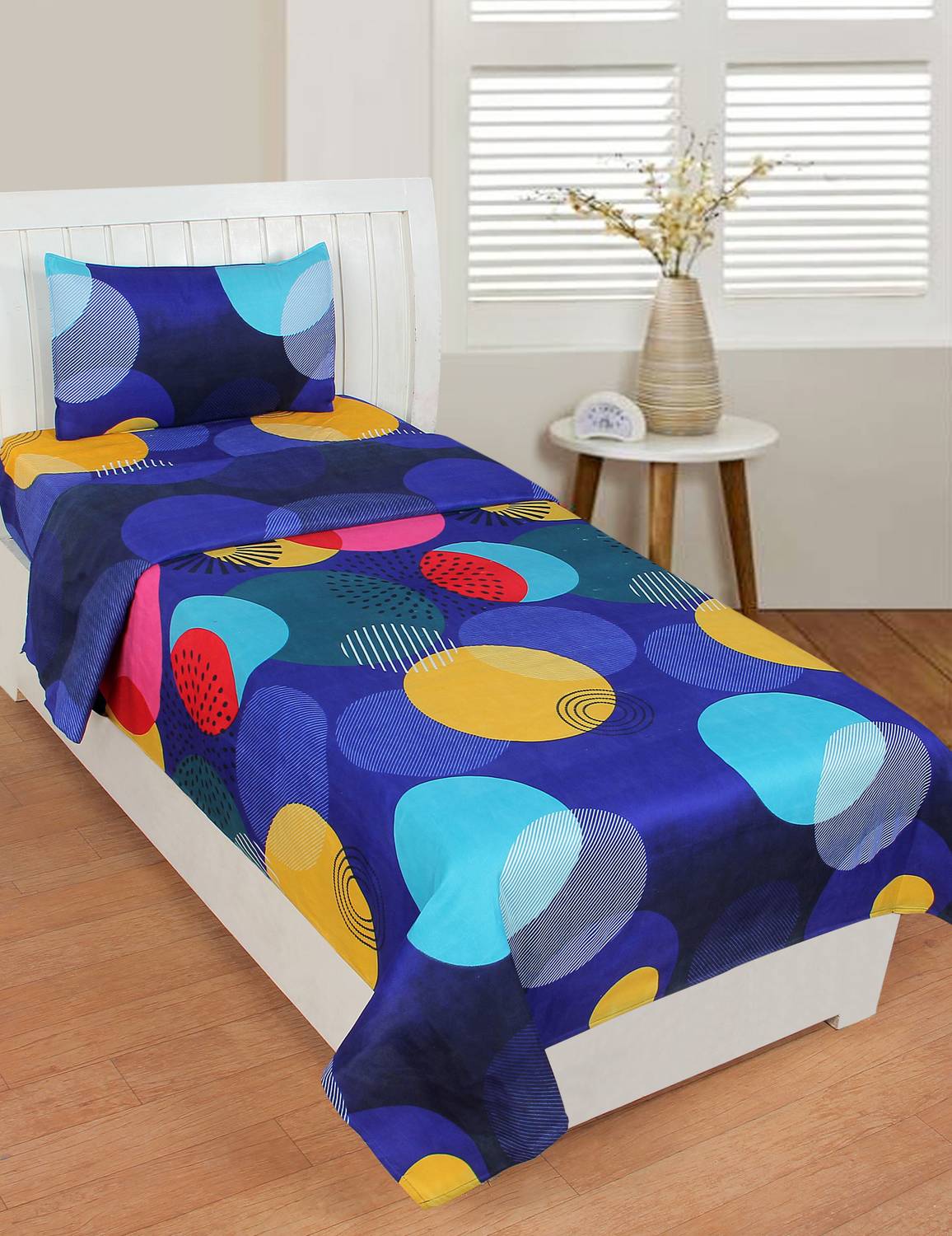 AAKARSH INTERNATIONAL Polycotton Single Flat 144 TC 3D Printed 1 Bedsheet with 2 Pillow Covers