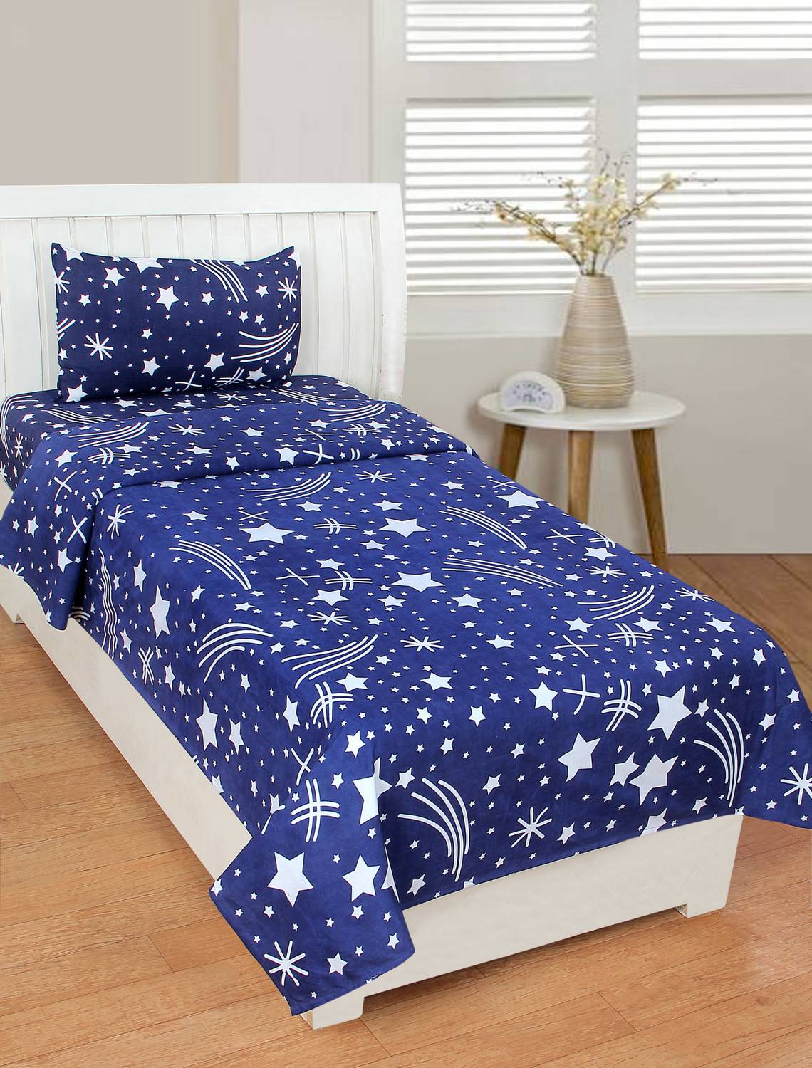 AAKARSH INTERNATIONAL Polycotton Single Flat 144 TC 3D Printed 1 Bedsheet with 2 Pillow Covers