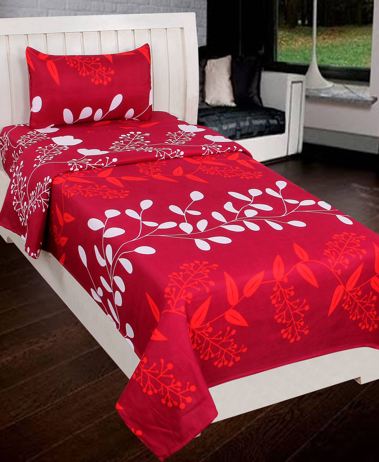 AAKARSH INTERNATIONAL Polycotton Single Flat 144 TC 3D Printed 1 Bedsheet with 2 Pillow Covers
