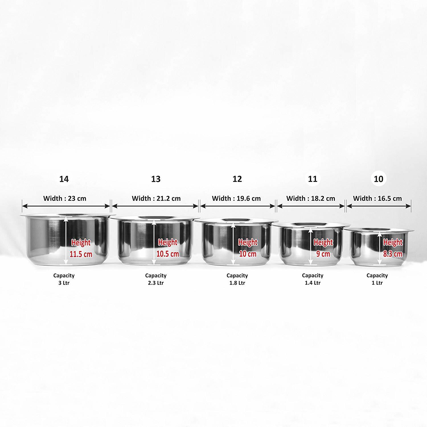 Image of LIMETRO STEEL High Quality Stainless Steel Heavy 22 Gauge Cook and Serve Use Steel tope set with lid Tope /Bhagona /Patila Set with Lid 1 L, 1.5 L, 2 L, 2.5 L, 3 L capacity 25 cm diameter