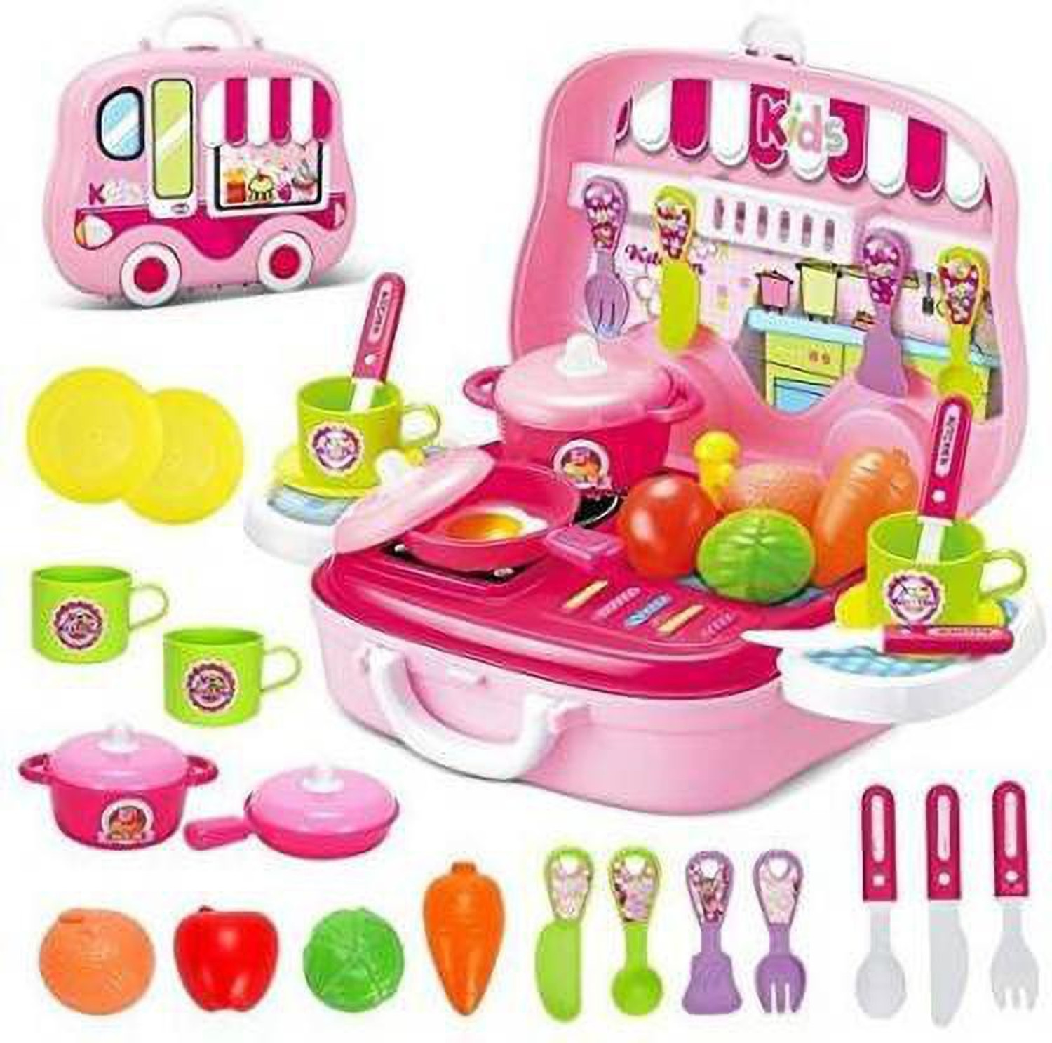 Image of j h traders Kitchen Set Cooking Food Pretend Play Toy ( 26 Pcs Wheel)