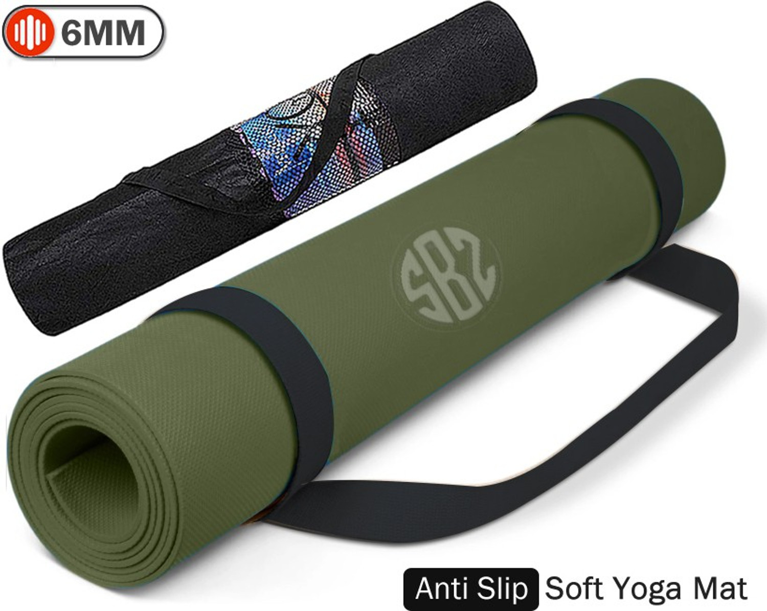 Image of FITBOOZ DOTCOM 6mm Anti Skid Yoga /Exercise Mat with Carry Bag for Men & Women Green 6mm mm Yoga Mat