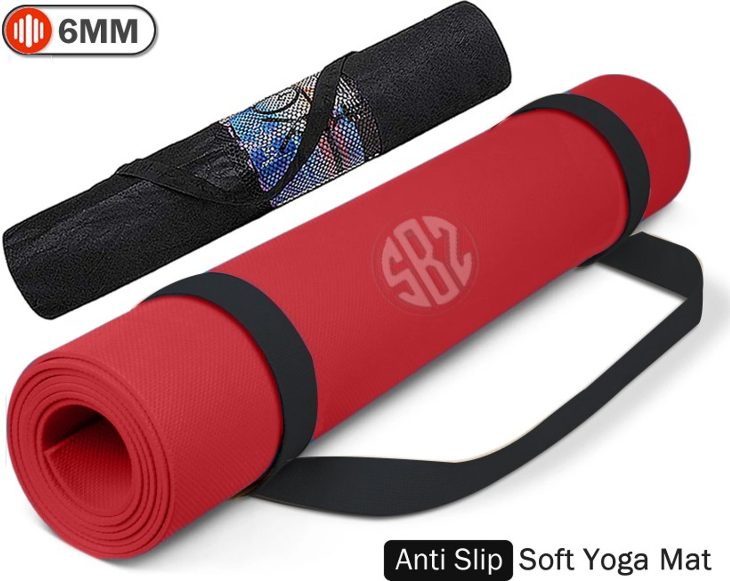 Image of FITBOOZ DOTCOM 6mm Anti Skid Yoga /Exercise Mat with Carry Bag for Men & Women Red 6mm mm Yoga Mat