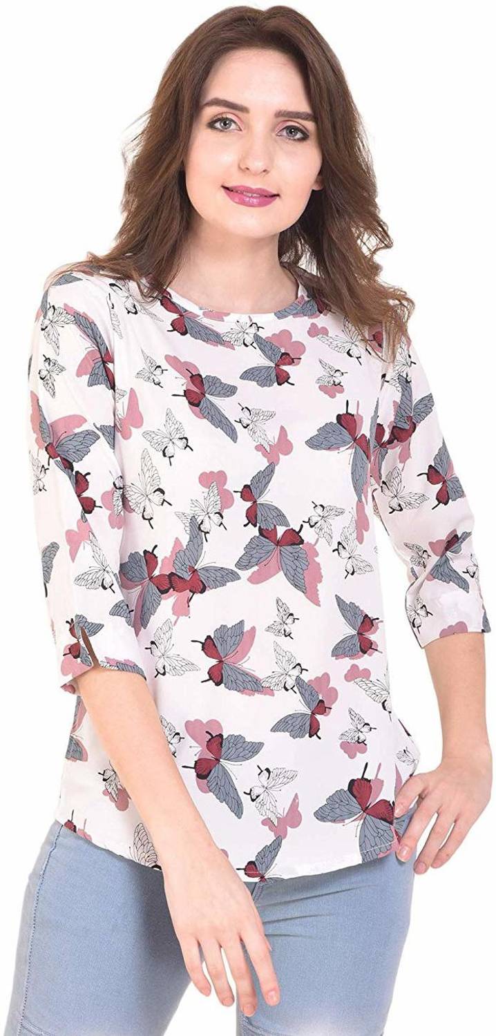 Asad Fashion Casual 3/4 Sleeve Printed Women White Top