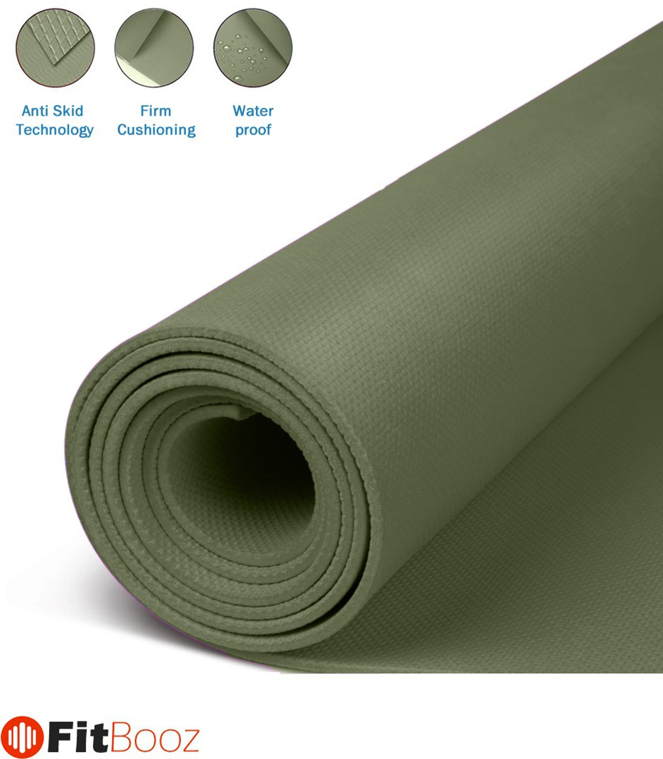 Image of FITBOOZ DOTCOM 6mm Anti Skid Yoga /Exercise Mat with Carry Bag for Men & Women Green 6mm mm Yoga Mat