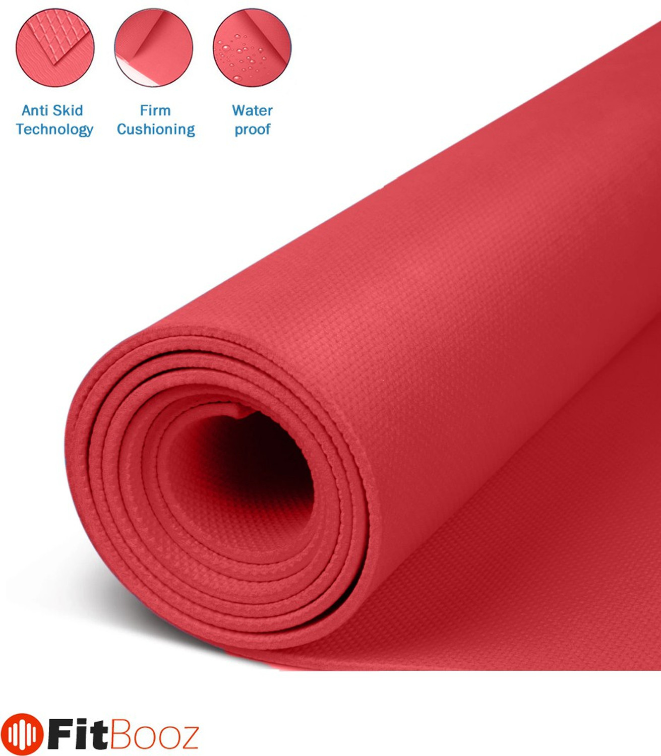 Image of FITBOOZ DOTCOM 6mm Anti Skid Yoga /Exercise Mat with Carry Bag for Men & Women Red 6mm mm Yoga Mat
