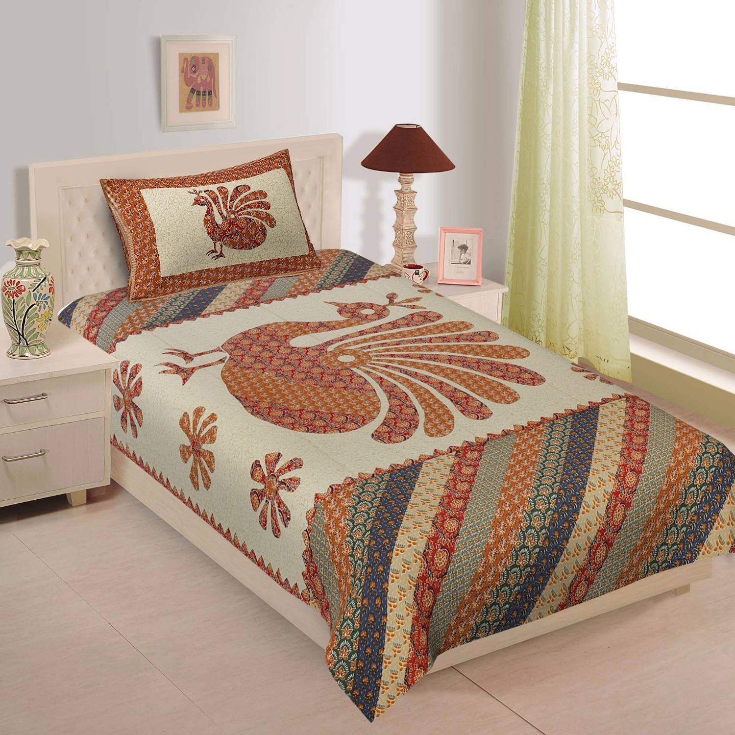 AAKARSH INTERNATIONAL Cotton Single Flat 160 TC Abstract 1 Bedsheet with 2 Pillow Covers