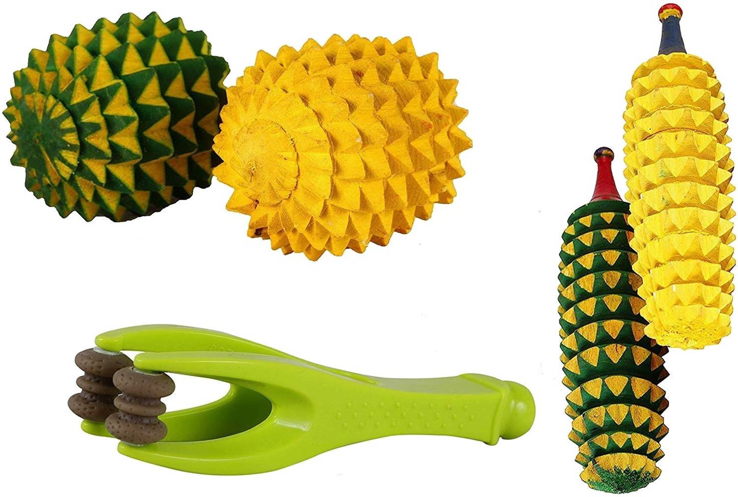 AcuHealth AH32 Acupressure Massager Tools Kit With Acupressure Finger Massager + 2 Pc Wooden Karela + 2 Pc Wooden Ball For Stress And Pain Relief Acupressure Kit Massager