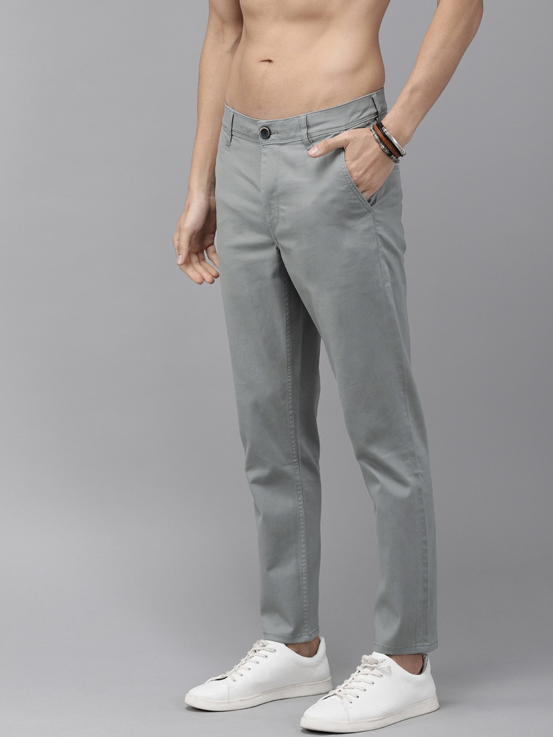 Image of Roadster Regular Fit Men Grey Trousers
