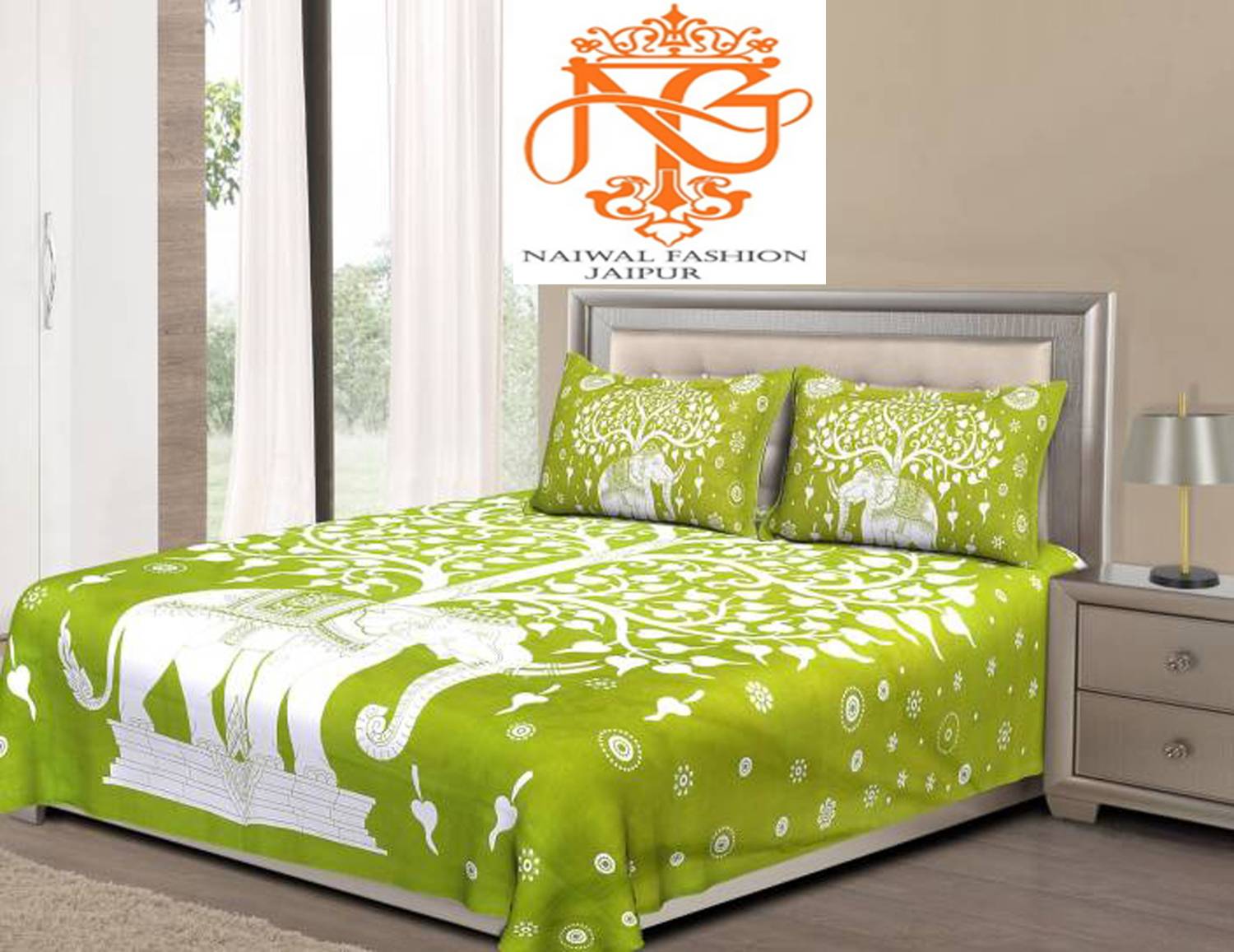 Aranatha Enterprises Cotton Double Flat 151 TC 3D Printed 1 Bedsheet with 2 Pillow Covers