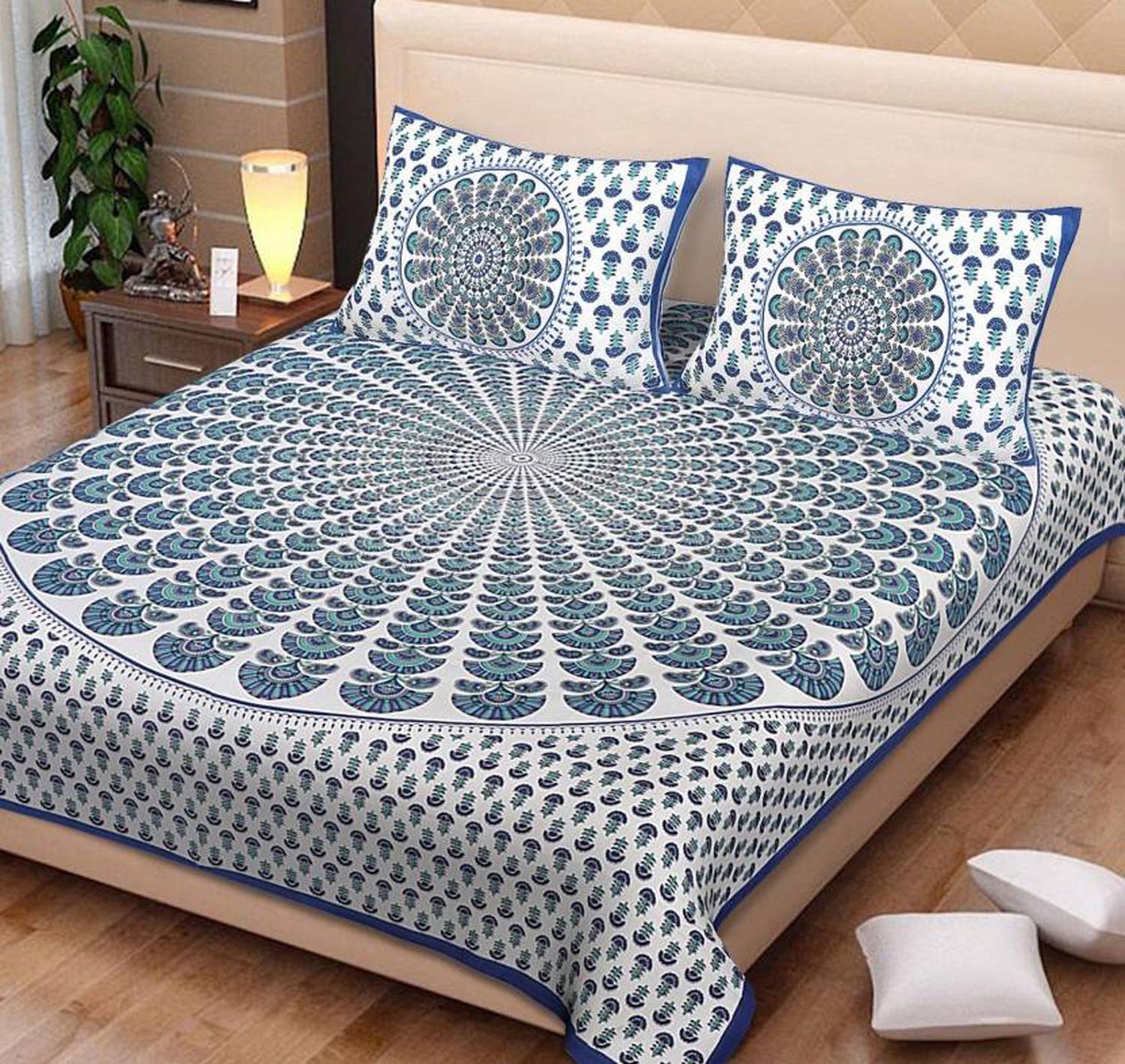Aranatha Enterprises Cotton Double Flat 151 TC Abstract 1 Bedsheet with 2 Pillow Covers