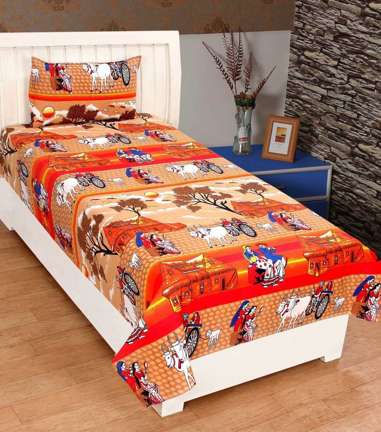 Axosoft Cotton Single Flat 600 TC Jaipuri Prints 1 Bedsheet with