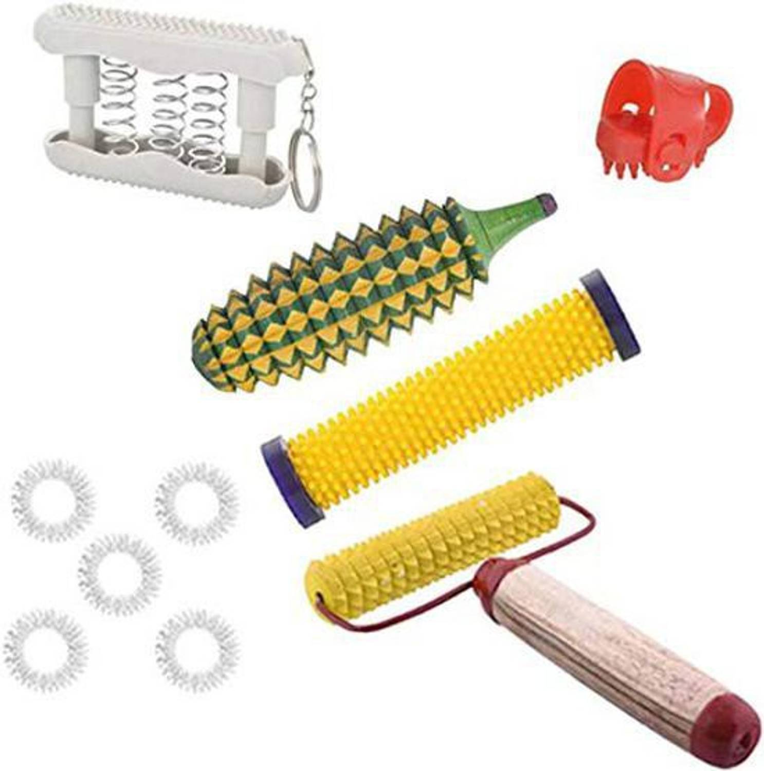 Acufit ACU070 Acupressure Massager Tools Combo Kit with Hand Roller (Soft point) + Karela Massager + Roller Handle (Wooden) Massager