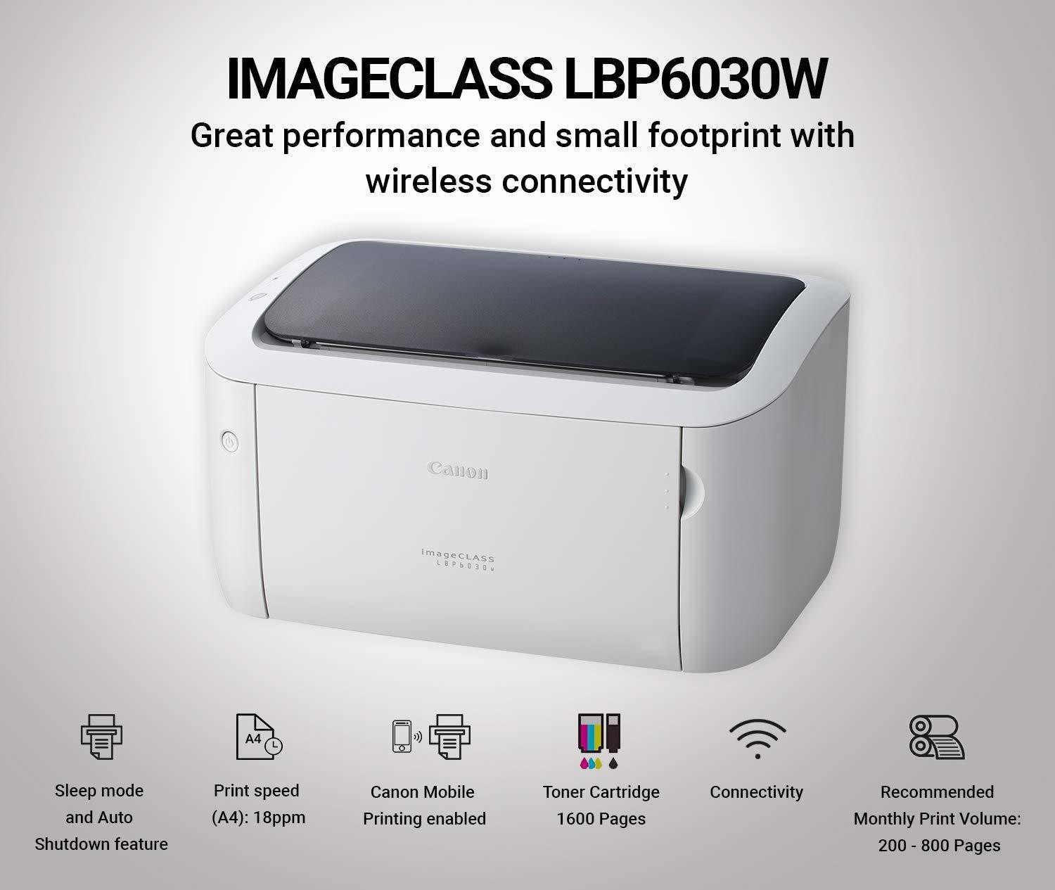 Image of Canon ImageCLASS LBP6030w Single Function WiFi Monochrome Laser Printer