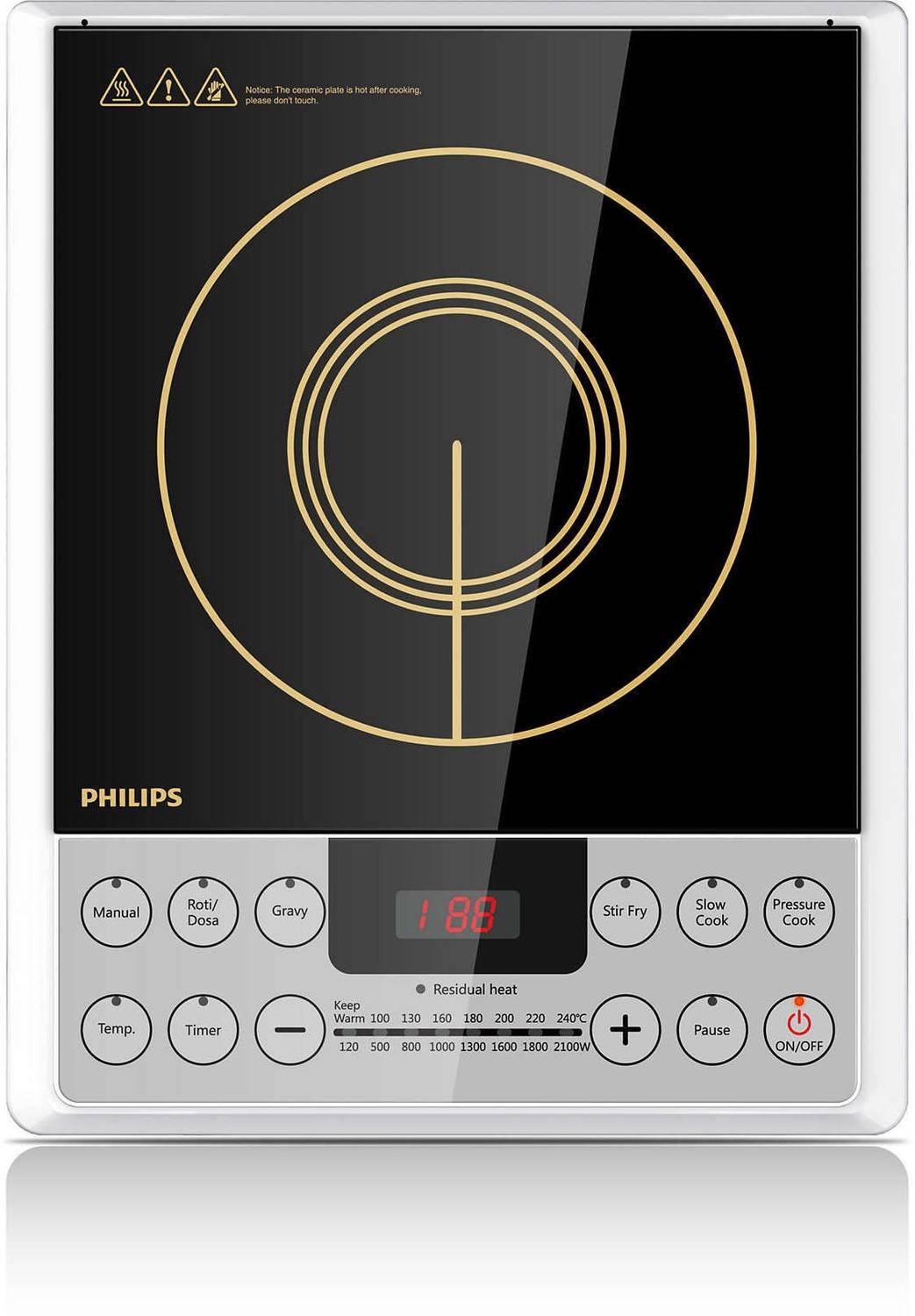 PHILIPS 2100 W Induction Cooktop Push Button (Silver, Black, HD 4