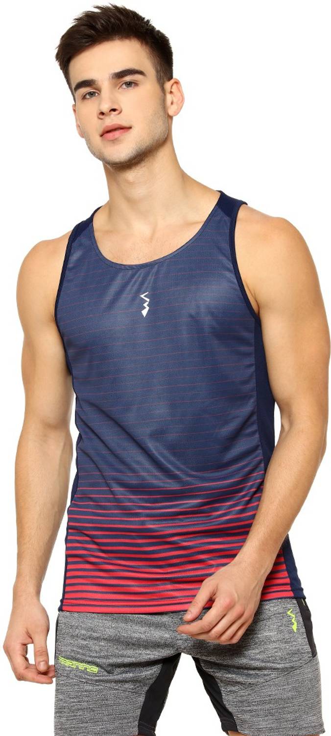 CAHOOT Striped Men Round Neck Blue T-Shirt