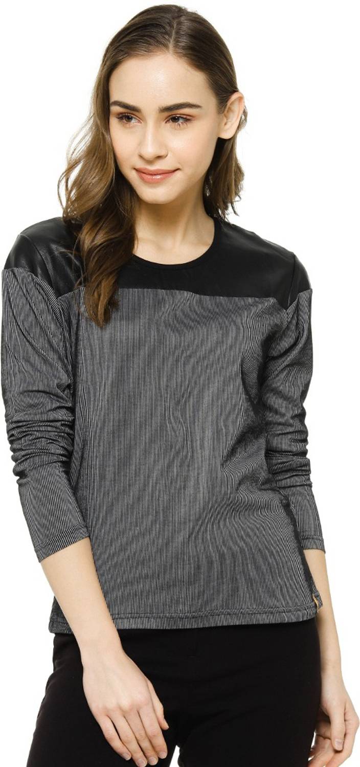 PINACOLADA Self Design Women Round Neck Grey T-Shirt