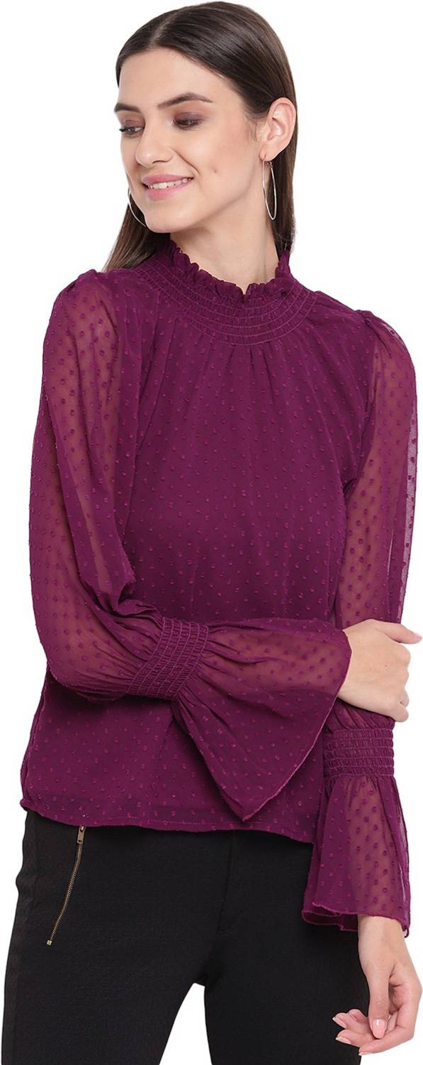 AKIMIA Casual Bell Sleeve Printed Women Purple Top