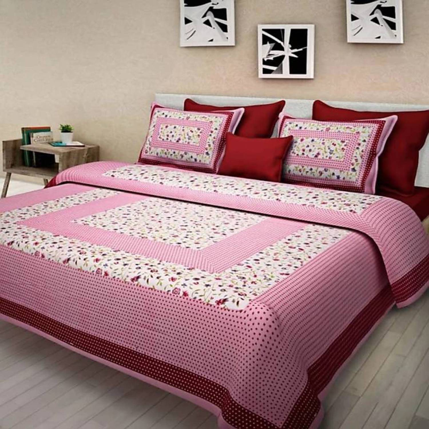 Aranatha Enterprises Cotton Double Flat 151 TC Embroidered 1 Bedsheet with 2 Pillow Covers