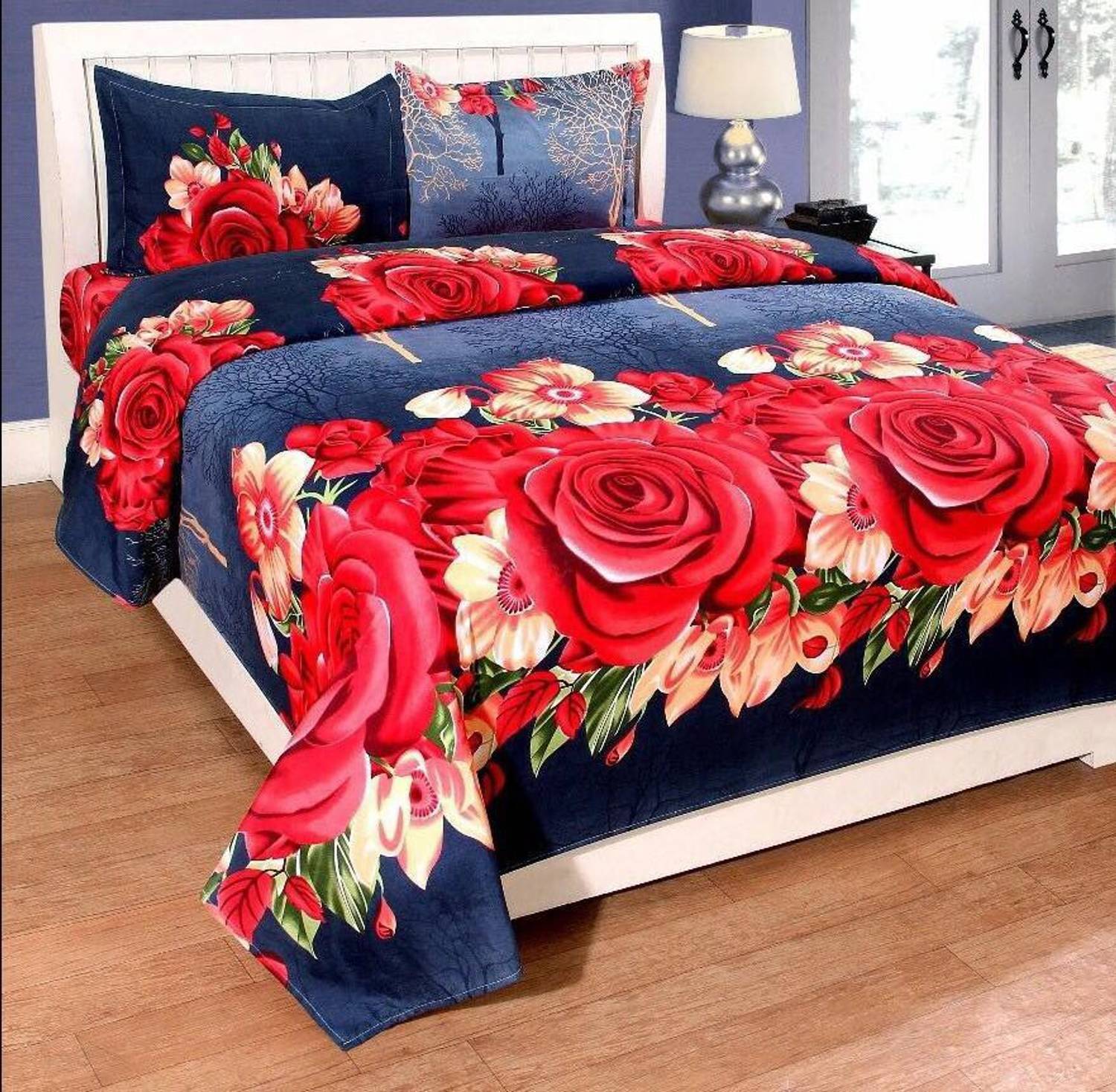 Axosoft Polycotton Queen Flat 300 TC 3D Printed 1 Bedsheet with 2