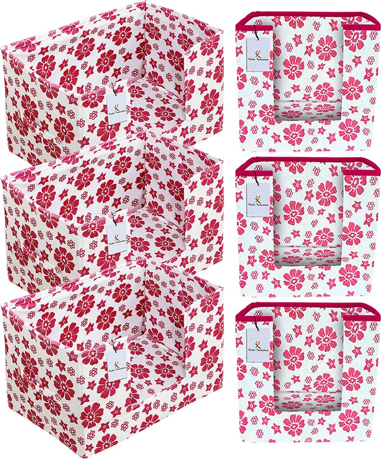 Billion Designer Flower Printed Non Woven 3 Piece Non Woven Shirt Stacker And 3 Piece Foldable Rectangle Cloth Saree Stacker Cloth Wardrobe Organizer Wardrobe Organizer (Pink) - BILLION38202 BILLION038202