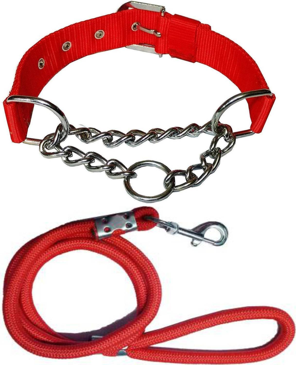 BODY BUILDING Dog Belt Combo of Red Choke Collar with Red Lead 1.5m Lengthy Dog Collar & Leash