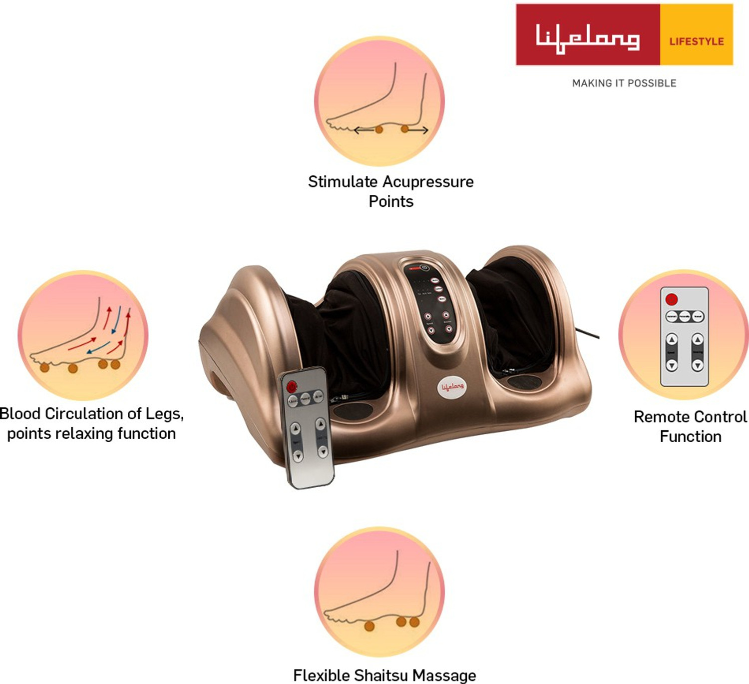 Image of Lifelong LLM72 Powerful Electric Foot Massager for Pain Relief with kneading and rolling Massager