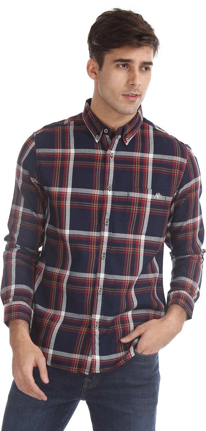 AEROPOSTALE Men Checkered Casual Blue Shirt