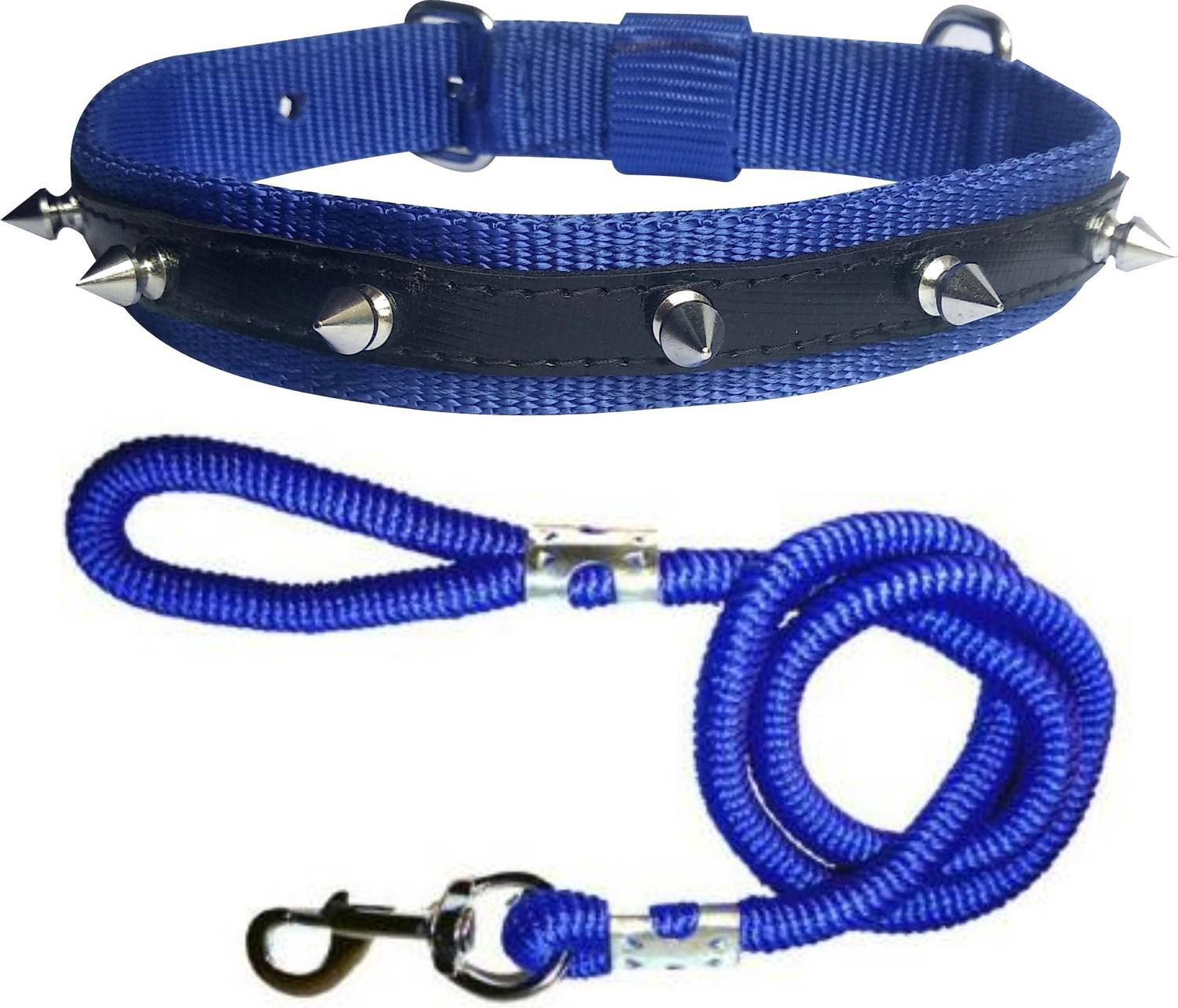 ADIOS Dog Belt Combo of Blue Nylon Spike Collar with Blue Lead Lead 1.5m Lengthy Dog Collar & Leash