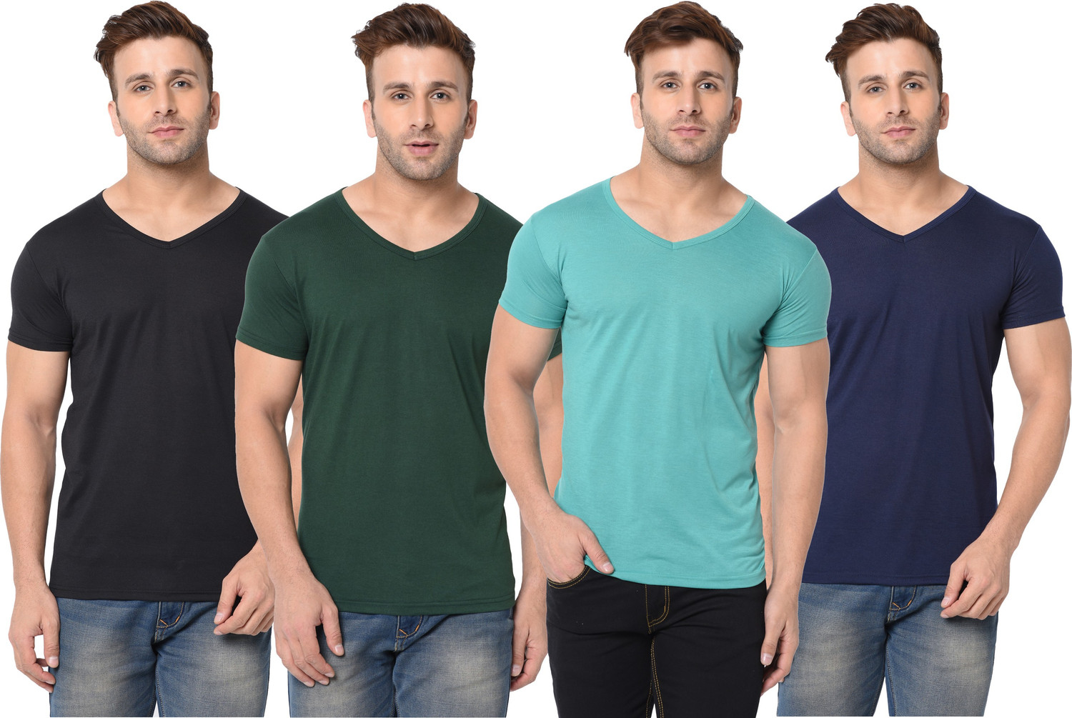Image of Adorbs Solid Men V Neck Multicolor T-Shirt