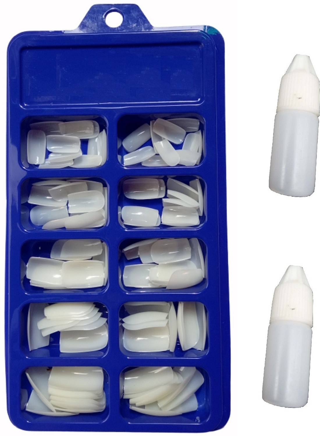 CartKing 100 Fake Nails with Glue(2 Bottle 3gm Each) White